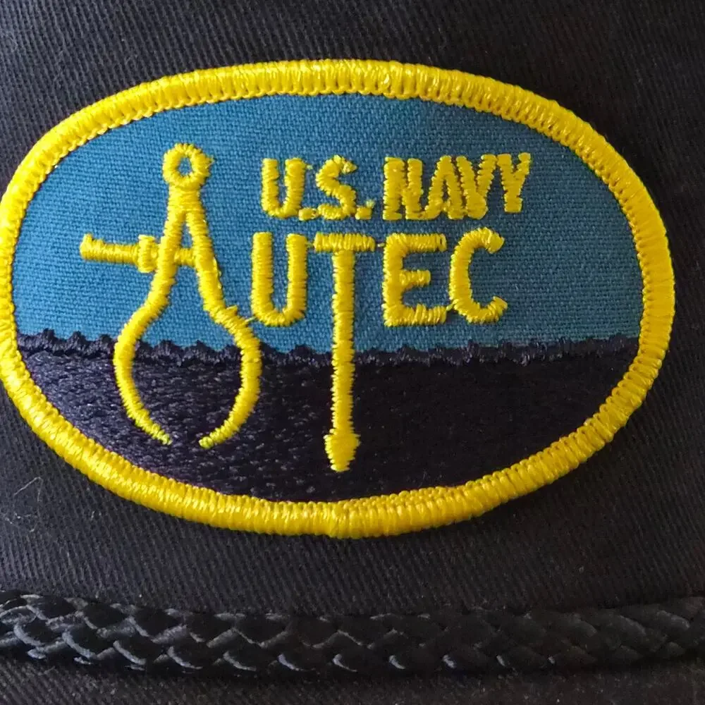 Vintage US Navy AUTEC Trucker Hat Snapback Mesh Cap Blue Rope KC Brand VTG